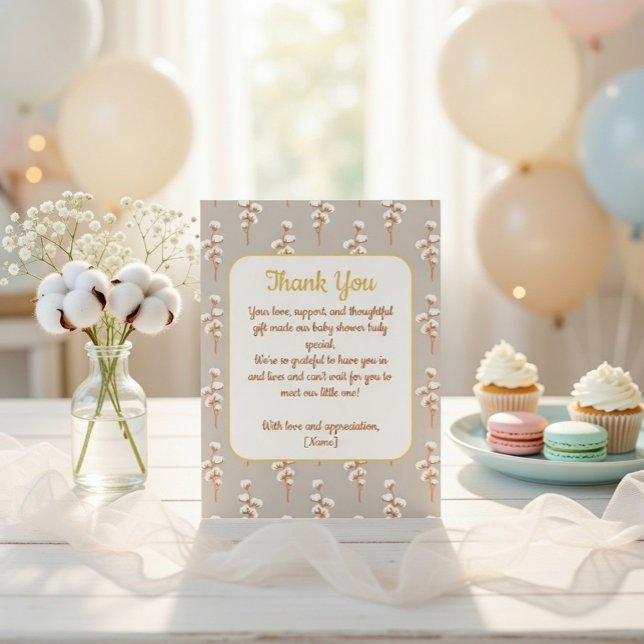 Elegant Cotton Floral Baby Shower Thank You Card (Creator Uploaded)