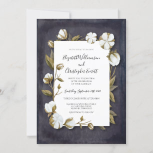 Elegant Cotton Floral Black White Wedding Invitation