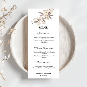 Elegant Cotton Flower Black & White Wedding  Menu
