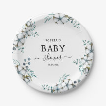 Elegant cotton flowers botanical Baby Shower