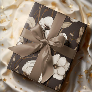 Elegant Cotton Flowers with Neutral Earthy Colours Wrapping Paper Sheet