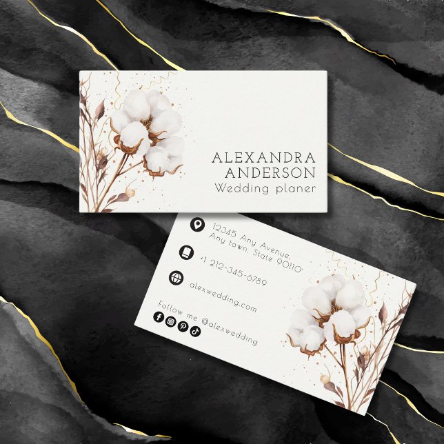 Elegant Cotton Pampas Grass Boho Professional Business Card (Elegant Cotton Pampas Grass Boho Professional Business Card)