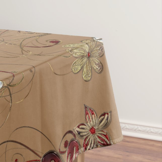 Elegant Cotton Tablecloth Red/Silver/Gold  (In Situ)