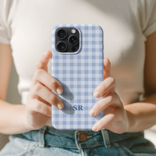 Elegant Country Blue Plaid Wife Bridesmaid Initial iPhone 15 Pro Max Case