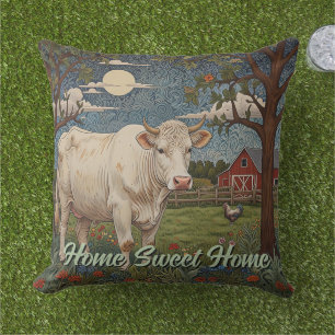 Elegant country chic boho cow farm cushion
