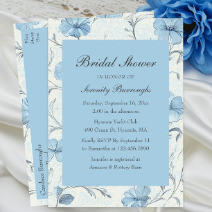 Elegant Country Dusty Blue Floral Bridal Shower Invitation Postcard