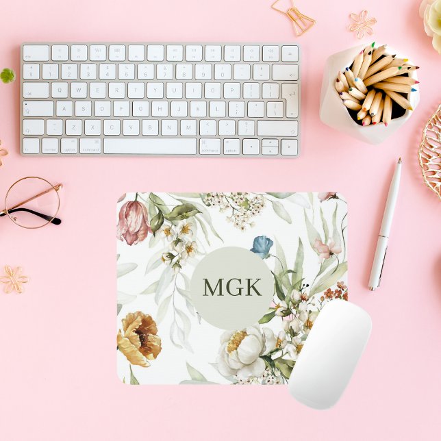 Elegant Country Floral Monogram  Mouse Pad (Creator Uploaded)