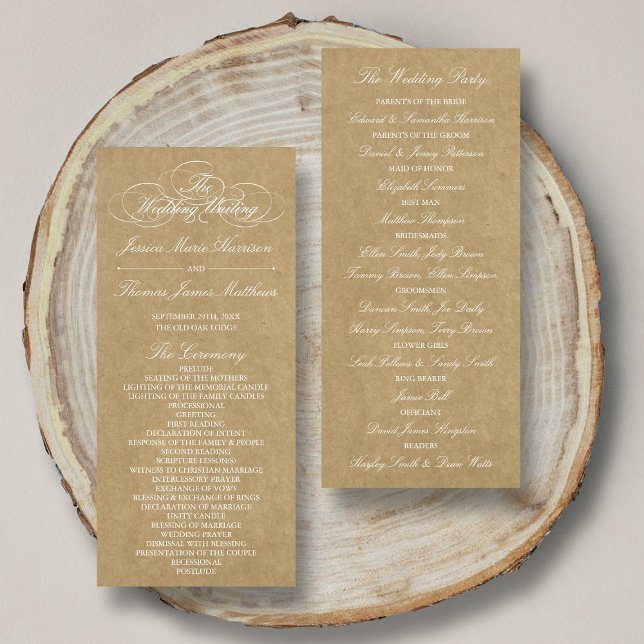 Elegant Country Kraft Wedding Program Template Rack Card (Creator Uploaded)