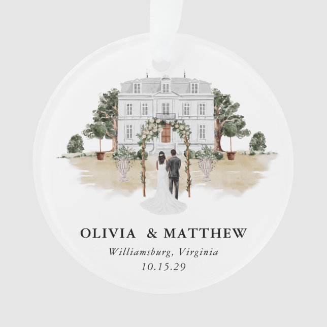 Elegant Country Manor Wedding Photo Keepsake  Ornament (Front)