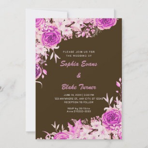 Elegant Country Pink Roses Brown Wedding Invitation