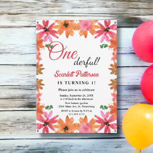Elegant Country Roses Floral Fall 1st Birthday Invitation