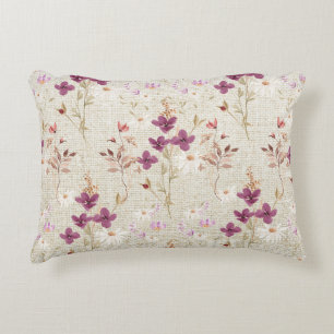 Elegant Country Rustic Floral Burlap  Decorative Cushion