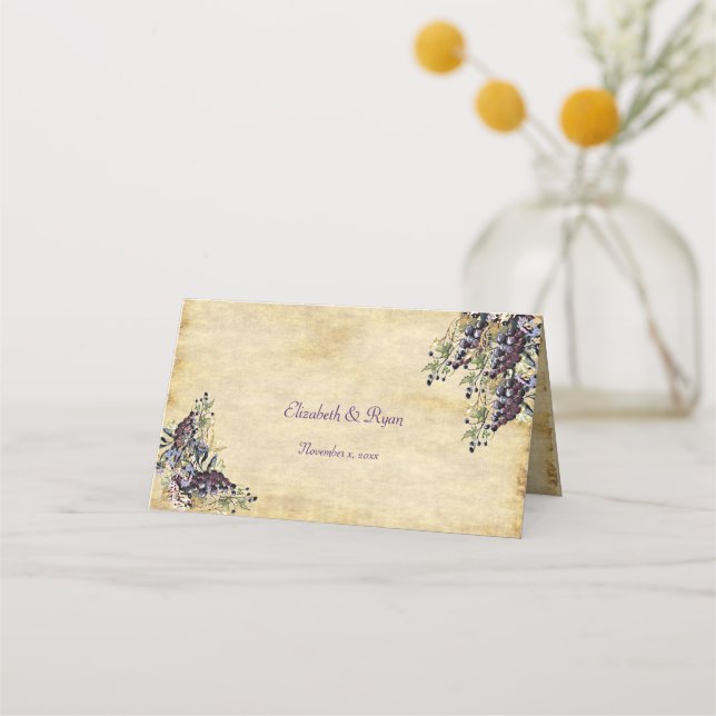 Elegant, Country Rustic, Vineyard Wedding Place Card (Back)