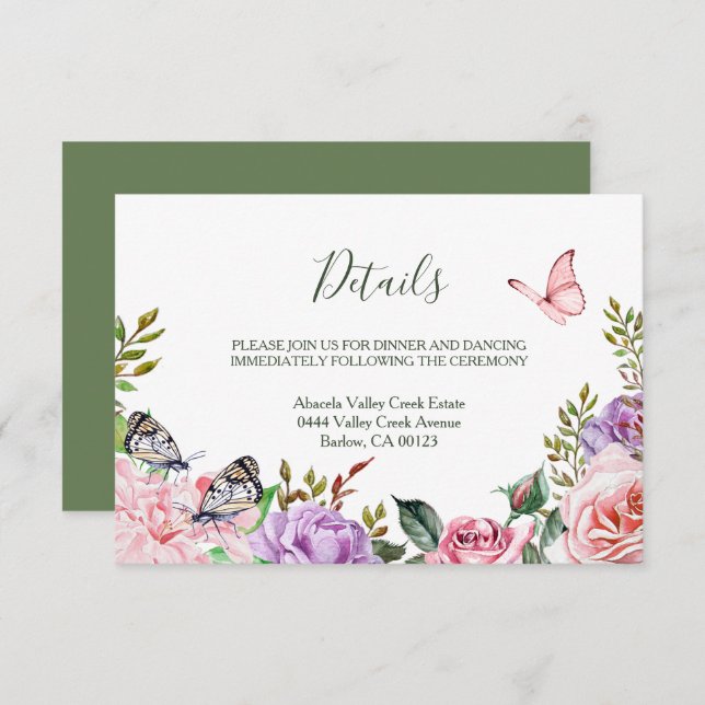 Elegant Country Spring Butterfly Floral Wedding Enclosure Card (Front/Back)
