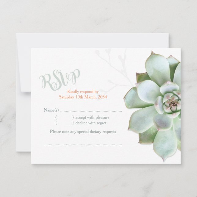 Elegant Country Succulent Wedding RSVP Card (Front)