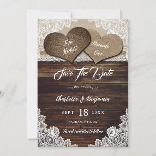 Elegant Country Two Hearts Floral Lace Wedding Save The Date