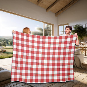 Elegant Countryside Picnic White Red Checkered Fleece Blanket