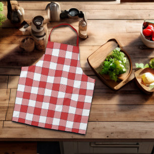 Elegant Countryside Picnic White Red Chequered Apron
