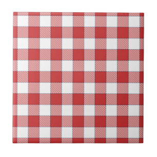 Elegant Countryside Picnic White Red Chequered Ceramic Tile