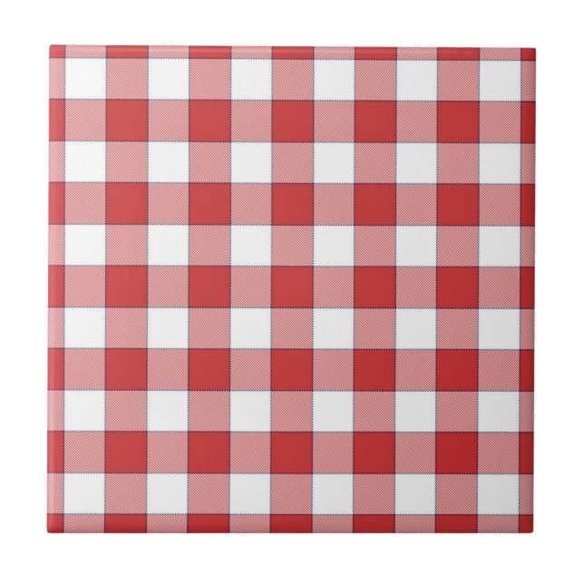 Elegant Countryside Picnic White Red Chequered Ceramic Tile (Front)