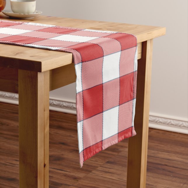 Elegant Countryside Picnic White Red Chequered Long Table Runner (In Situ)