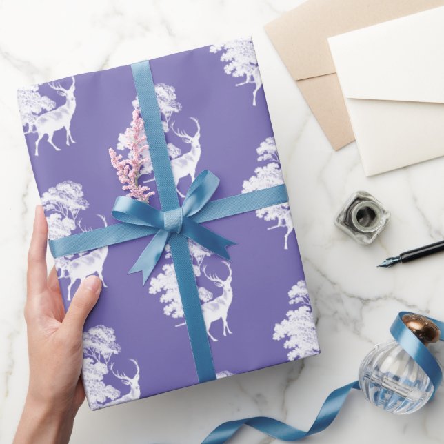 Elegant Countryside Toile Deer on Periwinkle Blue Wrapping Paper (Gifting)