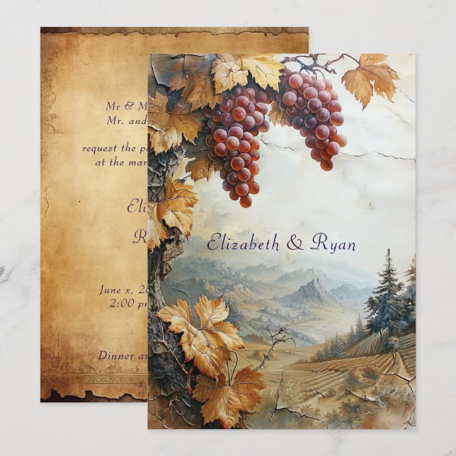 Elegant Countryside Vineyard Grape Vine Rustic     Invitation (Front/Back)