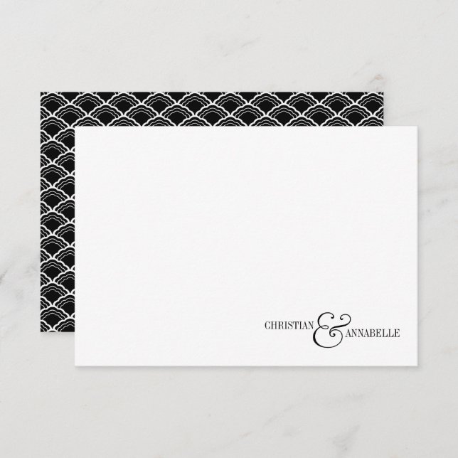 Elegant Couple Black Scallop Wedding Stationery Card (Front/Back)