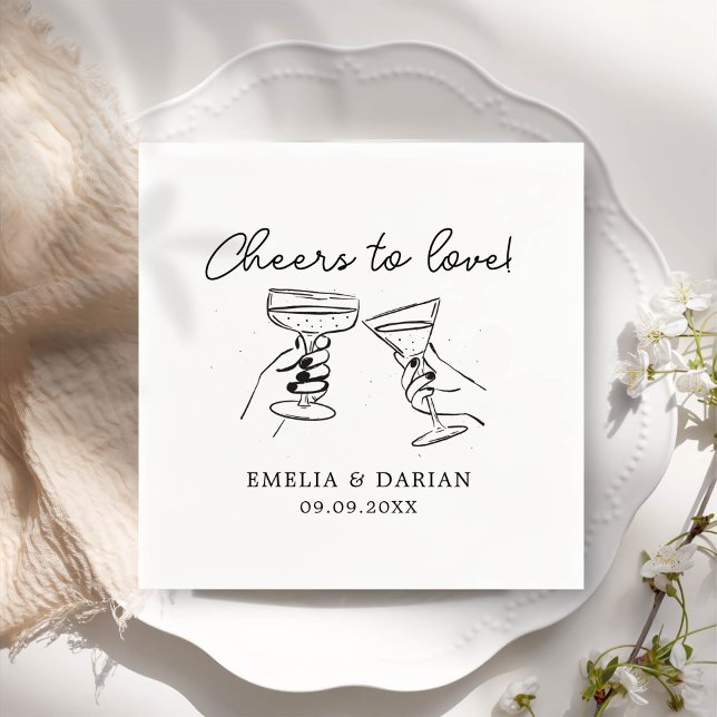 Elegant Couple Cheers to Love Minimalist Wedding Napkin (Creator Uploaded)