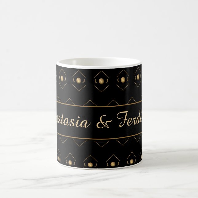 Elegant Couple Gold Black Pattern Personalise Coffee Mug (Center)
