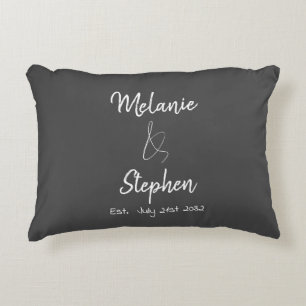 Elegant Couple Names Date Script Typography Grey Decorative Cushion