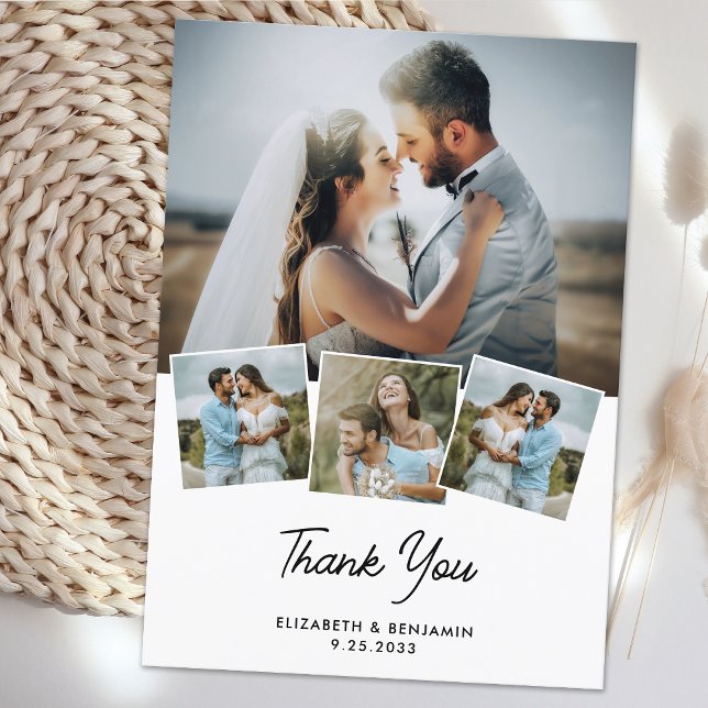 Elegant Couple Personalised Photo Collage Wedding Thank You Card (Creator Uploaded)