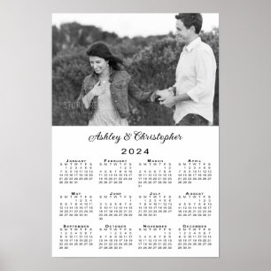 Elegant Couple Photo and Names 2024 Calendar Poster