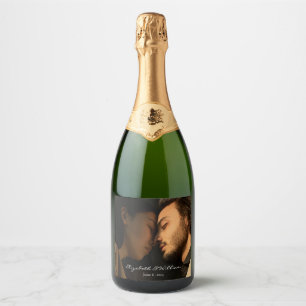 Elegant Couple Photo Anniversary Wedding Sparkling Wine Label