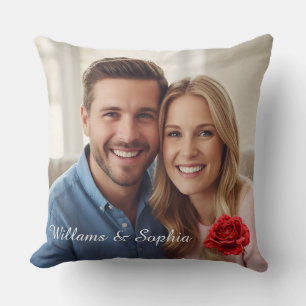 Elegant Couple Photo Custom Names Rose Gifts      Cushion