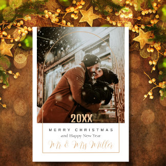 Elegant Couple Photo Merry Christmas Modern Script Holiday Card