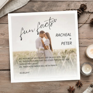 Elegant Couple Photo Modern Fun Facts Wedding Napkin
