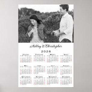 Elegant Couple Photo Names 2026 Calendar Poster