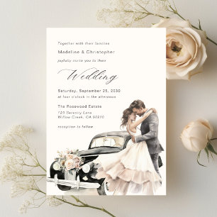 Elegant Couple Vintage Wedding Car Invitation