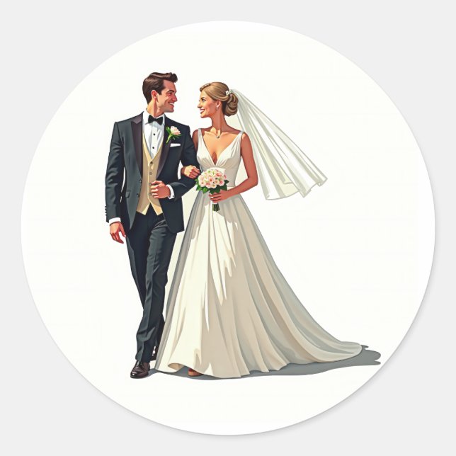 Elegant Couple Wedding Sticker (Front)