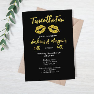 Elegant Couples Black Gold Kisses Join Birthday Invitation