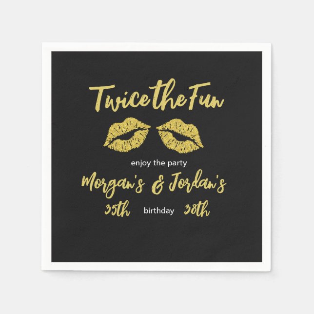 Elegant Couples Black Gold Kisses Joint Birthday Napkin (Front)