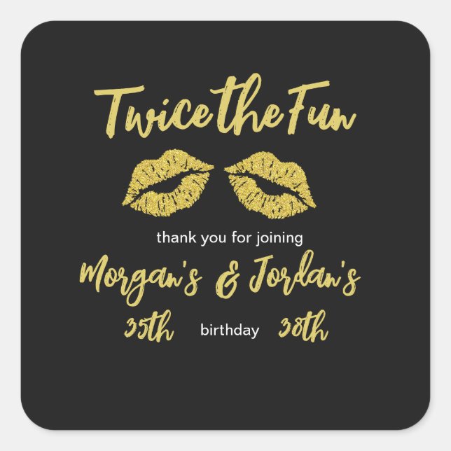 Elegant Couples Black Gold Kisses Joint Birthday Square Sticker (Front)