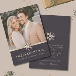 Elegant Couple's Christmas Flat Card<br><div class="desc">Celebrate the season of love and togetherness with our Elegant Couple's Christmas Flat Card. The front showcases your elegant photo beautifully adorned with a sophisticated snowflake design. On the back, a dark background highlights the snowflake, while a customisable "Merry Christmas" message, accompanied by an elegant script signature, adds a personal...</div>