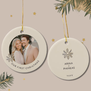 Elegant Couple's First Christmas Photo Ornament