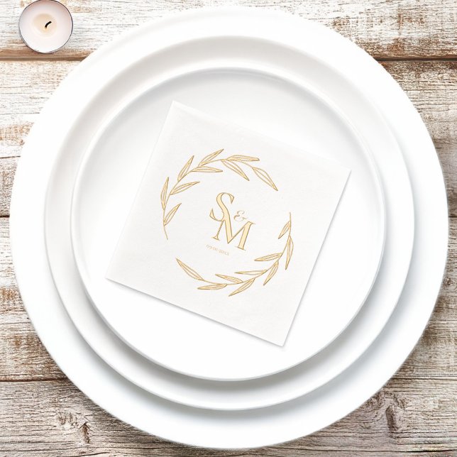 Elegant Couples Monogram Initials Date Gold Foil Napkins (Creator Uploaded)