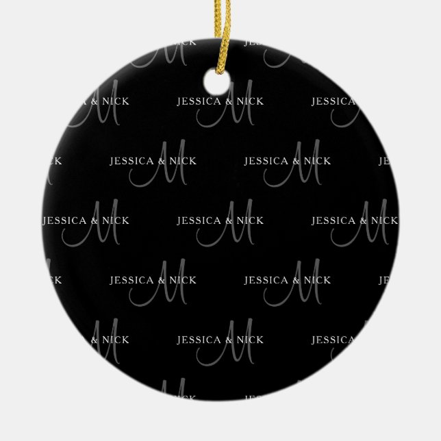 Elegant Couples Names & Monogram Ceramic Ornament (Front)