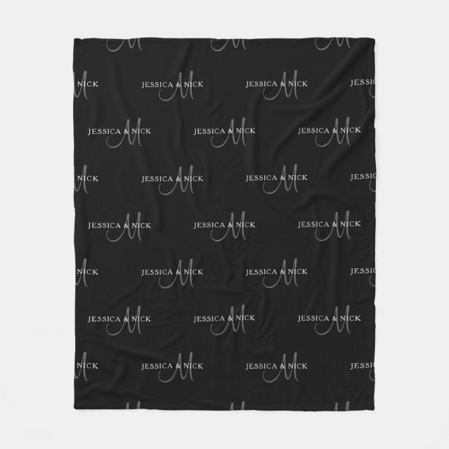 Elegant Couples Names & Monogram Fleece Blanket (Front)