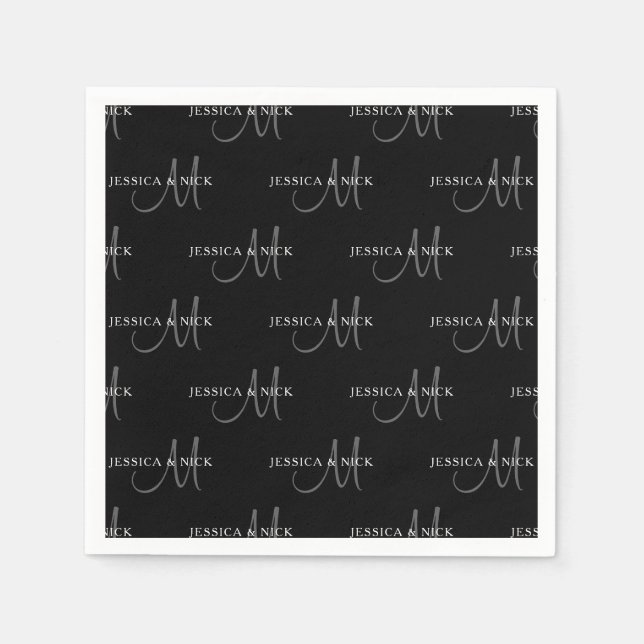 Elegant Couples Names & Monogram Napkin (Front)