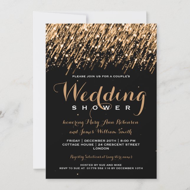 Elegant Couples Shower Falling Stars Gold Invitation (Front)